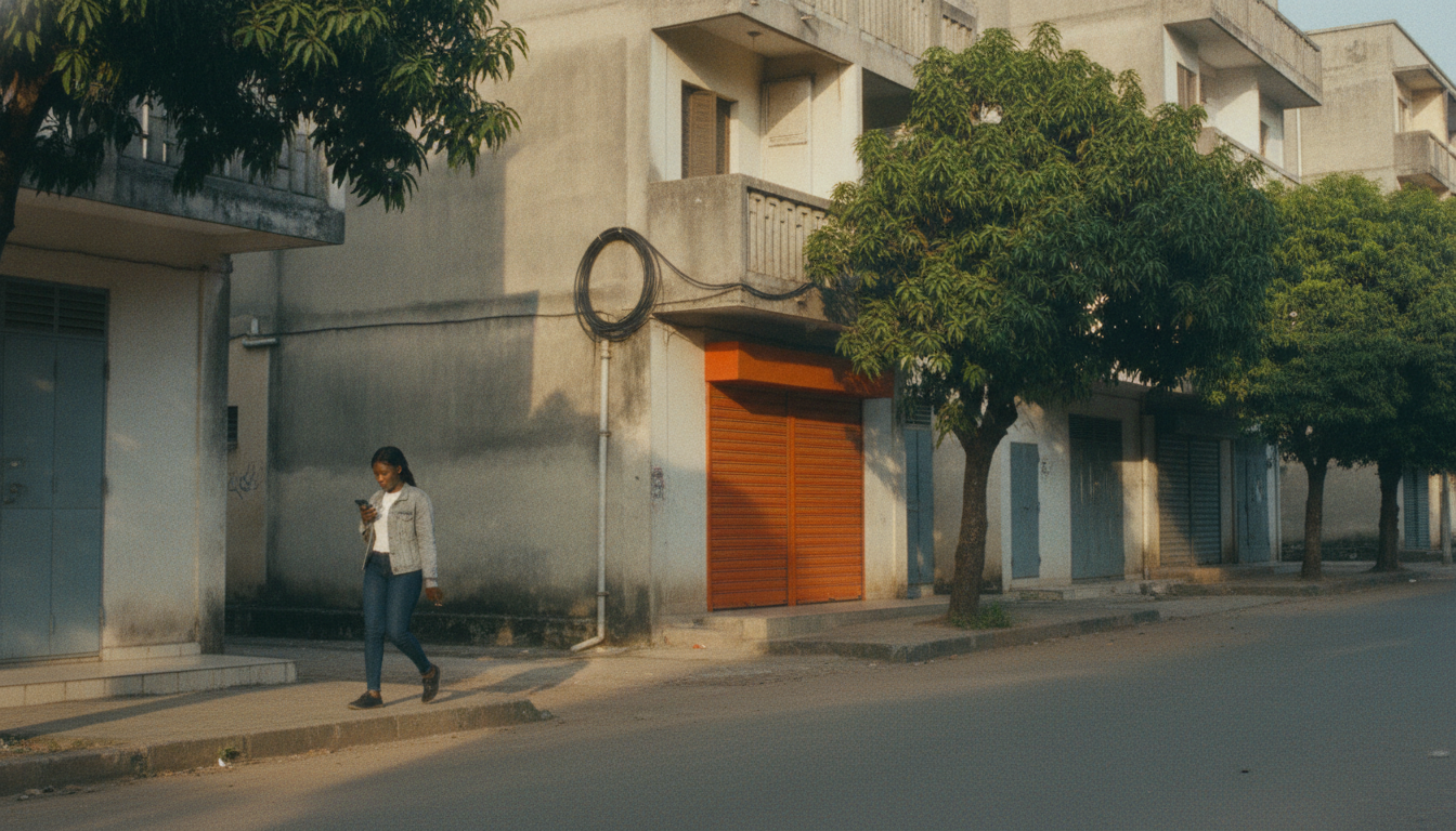 Une rue résidentielle de Cocody à Abidjan, en fin de journée.